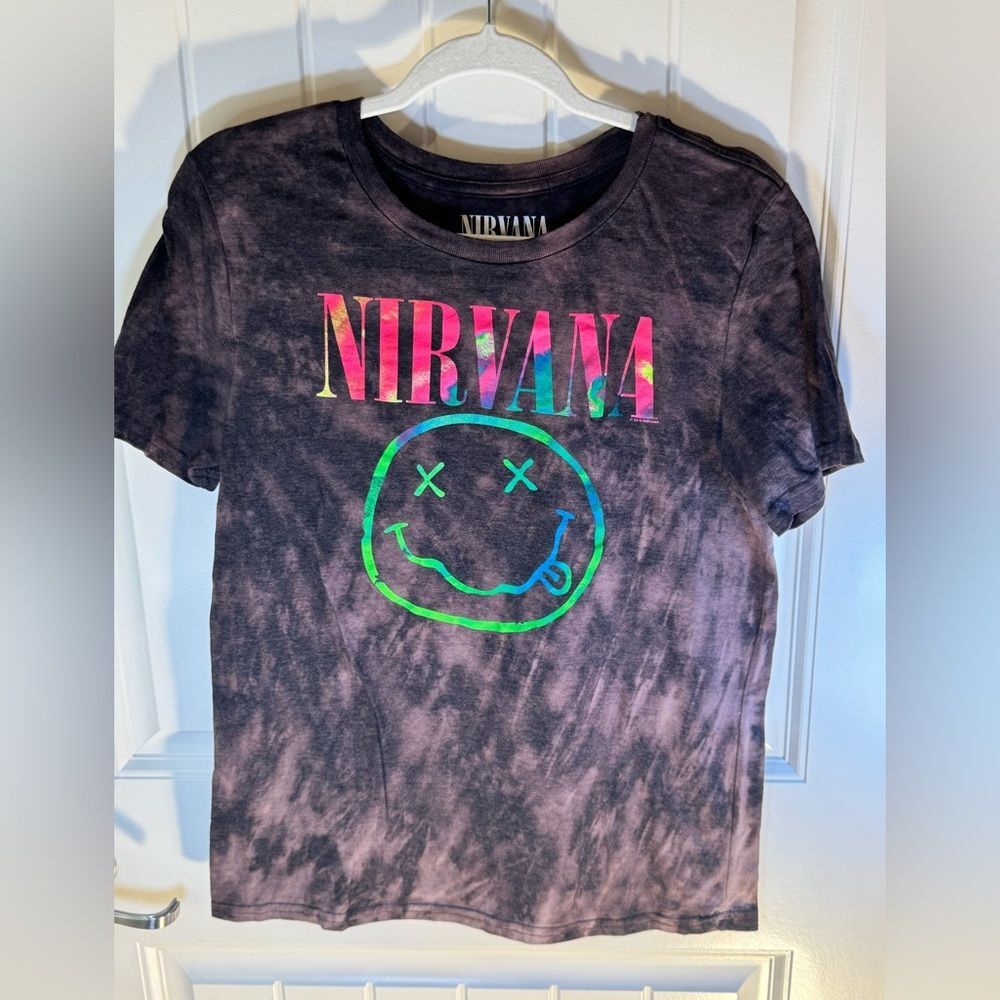 Custom Bleach Dye Nirvana Smiley Face Tee Size Large